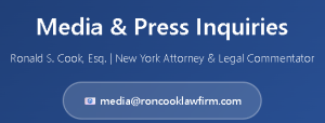 New York attorney Ronald S. Cook being interviewed by an investigative reporter in his law office about consumer debt, bankruptcy, and New York court procedures